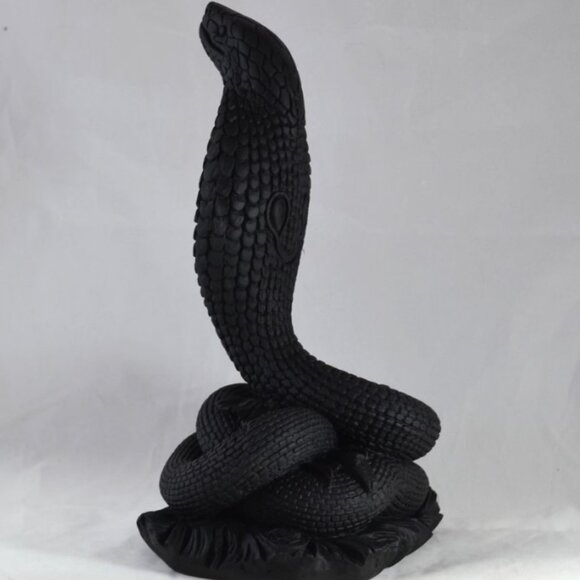 Black Cobra Snake Sculpture 10 in. Greek Animal Marble Creation Art Greece - Picture 6 of 16